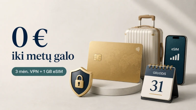 Gidai Artea Mastercard Gold akcija – 0 € planas iki metų galo, VPN ir eSIM